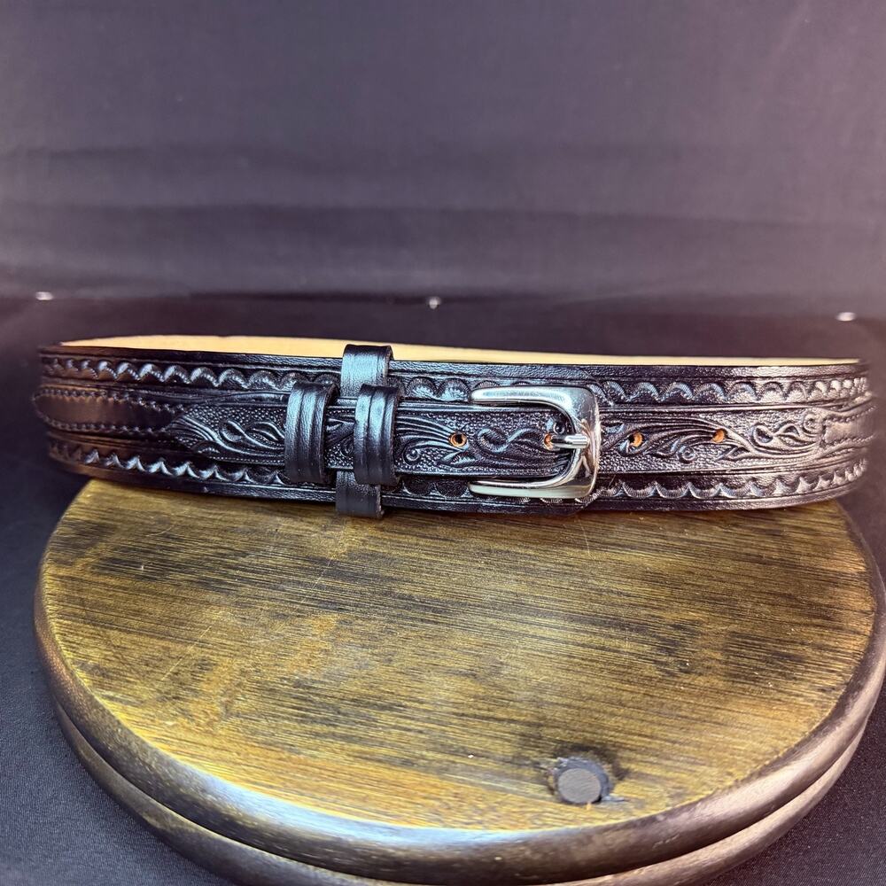 Dutyman Ranger Dress Belt Size 30" Black Basketweave Leather Nickle Buckle 1761